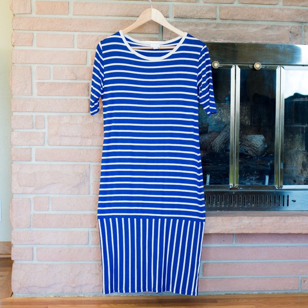 Blue & White Striped LuLaRoe Julia Dress